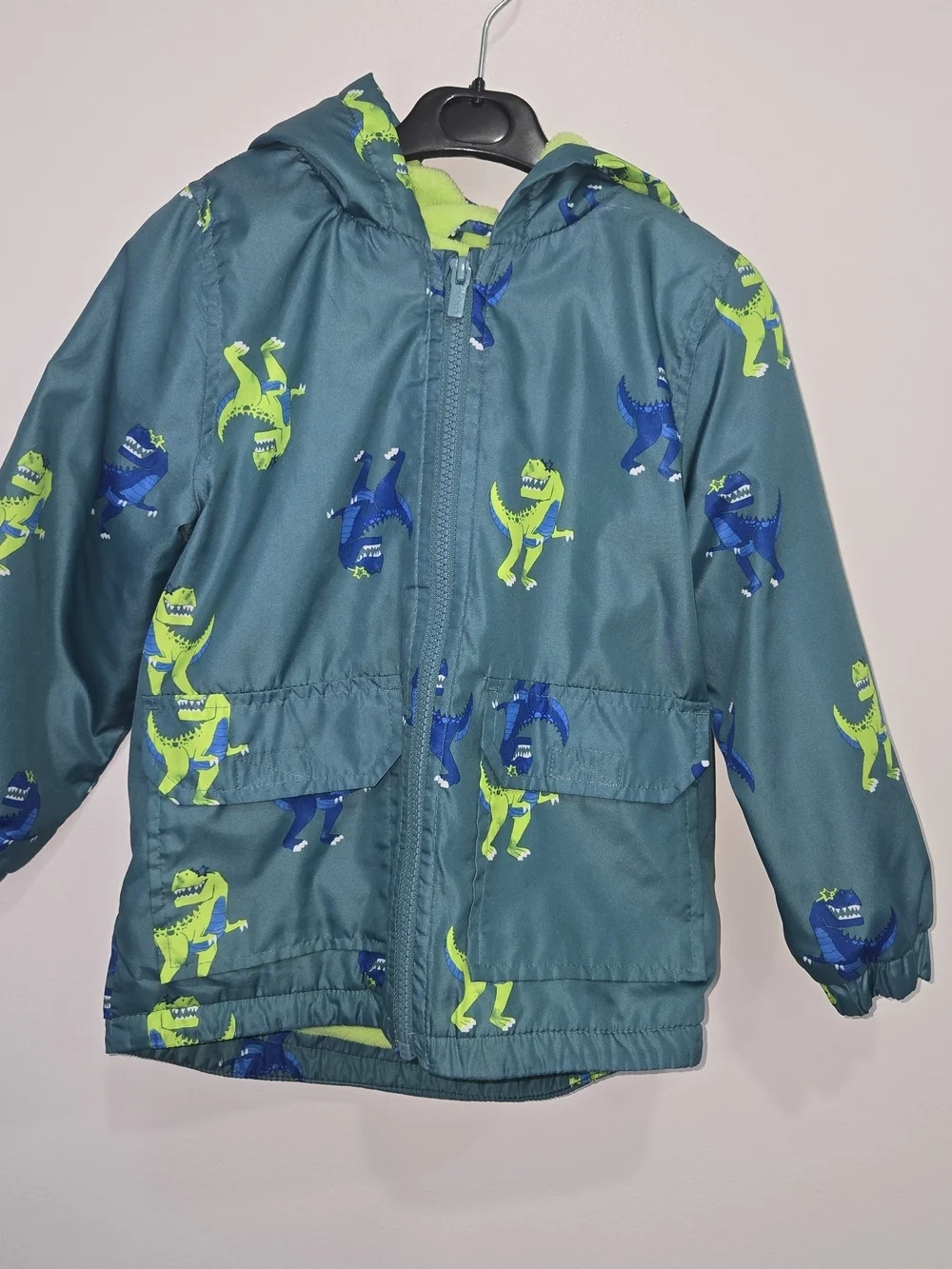 Carter's  Boys Teal  Windbreaker with Blue & Neon Green Dino Print - Size 4T
